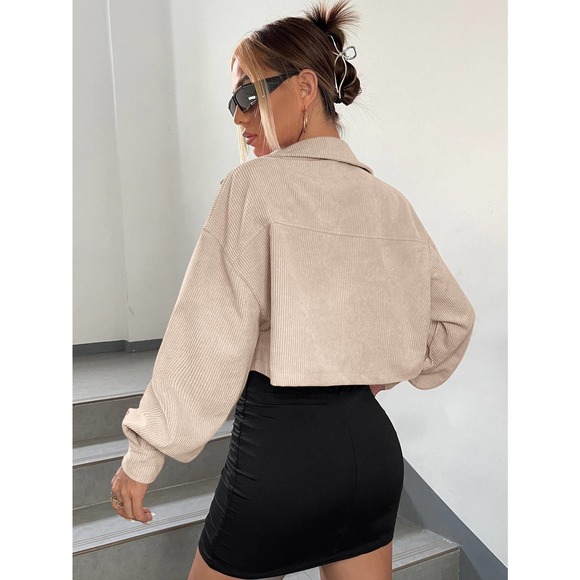 Minimalist Drop Shoulder Crop Corduroy Jacket shacket coat - Picture 8 of 11